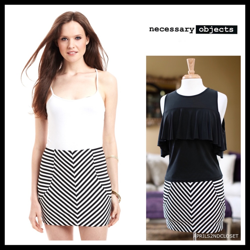 BLACK & WHITE KNIT BODYCON MINI SKIRT 80s 70S RETRO VINTAGE STYLE A3C